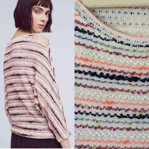 Anthropologie multicolor striped knit 1/2 sleeve top, button sleeves